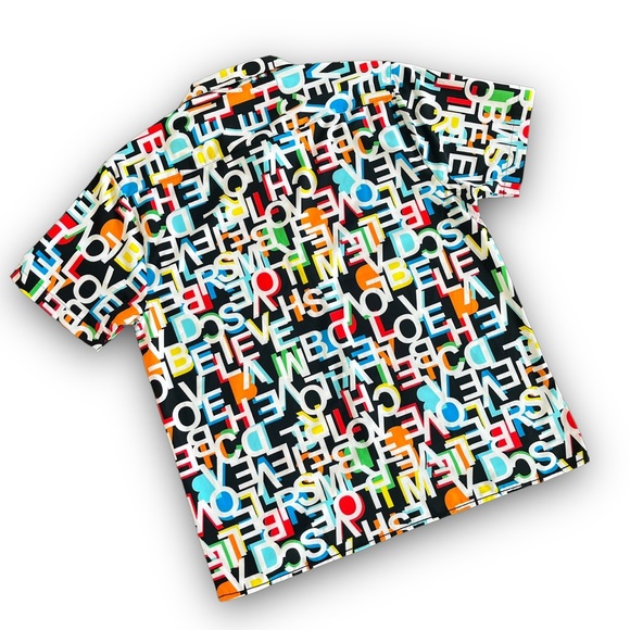 Black Button Down All Over Print Letters Shirt - Picture 4 of 4